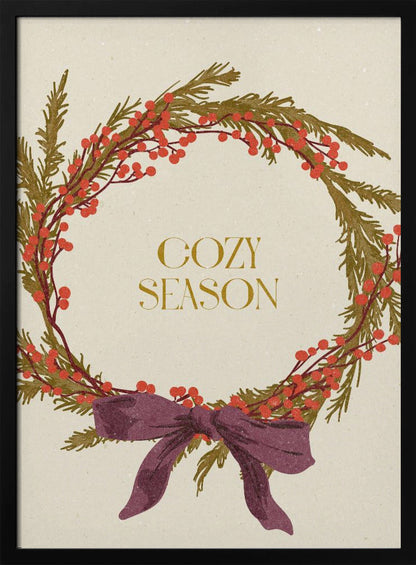 Wall art Cozy Season. Christmas wreath with bow Canvas Print