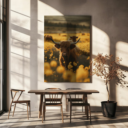 Wall Art Highland Cows In Flower Field
