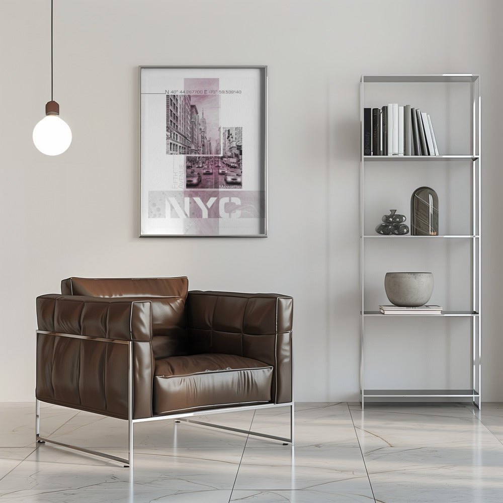 Wall art Poster Art NYC Fifth Avenue Traffic | pink marble