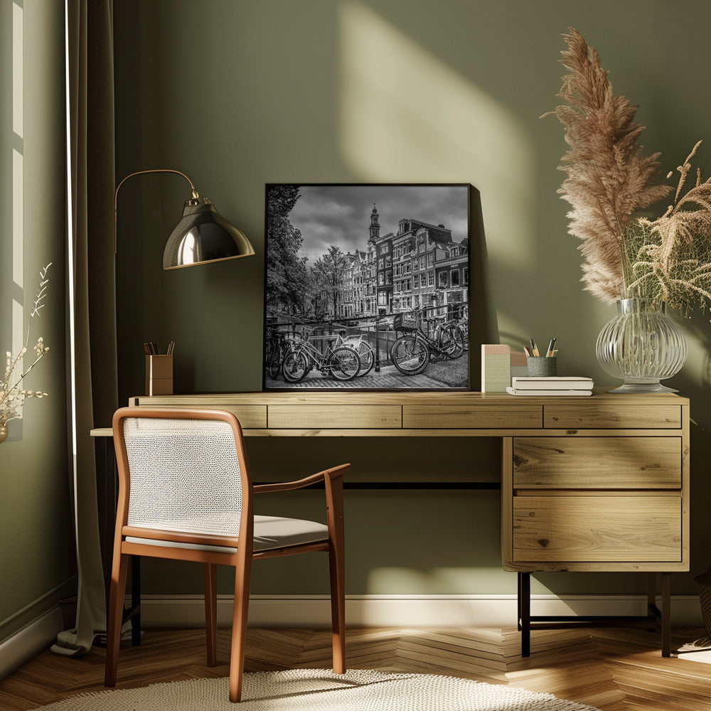 Wall art AMSTERDAM Flower Canal black & white