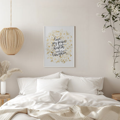 Wall art Holiday wishes with gold flowers Canvas Print