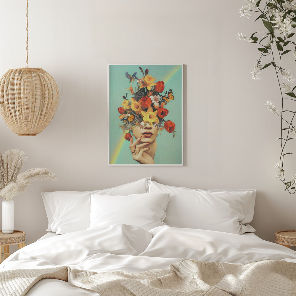 Wall art  Baby's in bloom - Rainbow, flowers, birds &amp; butterflies