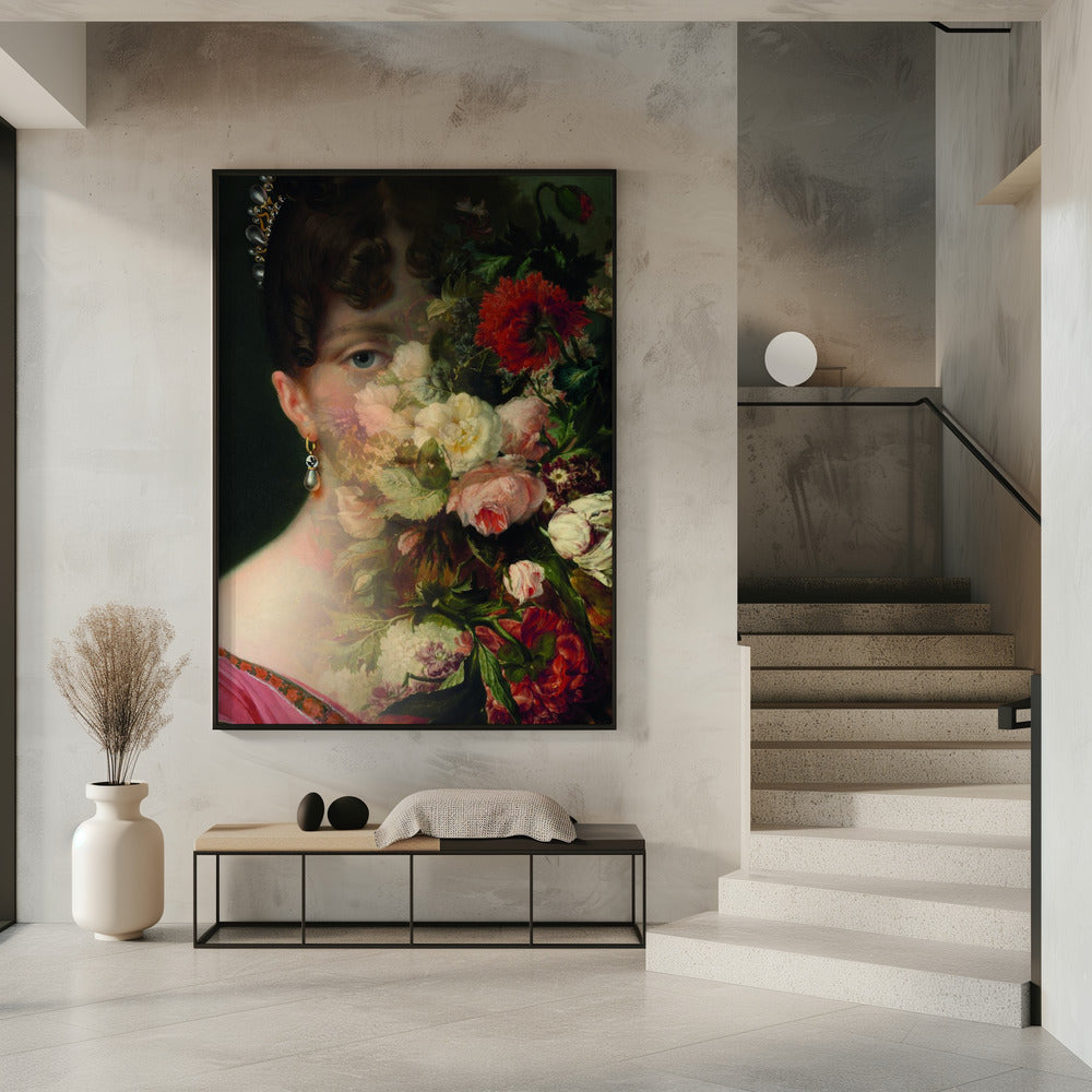 Portrait of Hortense de Beauharnais, queen of Holland with flower still life