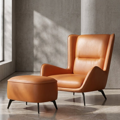 PM06 Premium Cowhide Leather Relaxation Chair with Ottoman