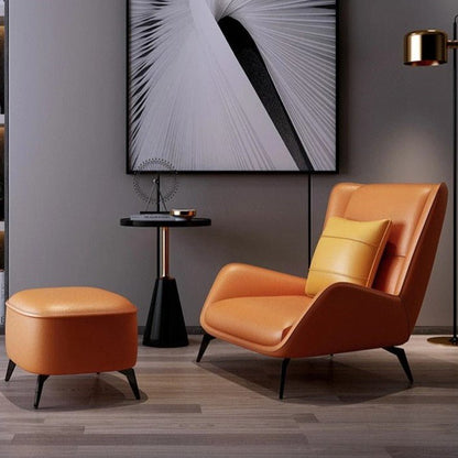 PM06 Premium Cowhide Leather Relaxation Chair with Ottoman