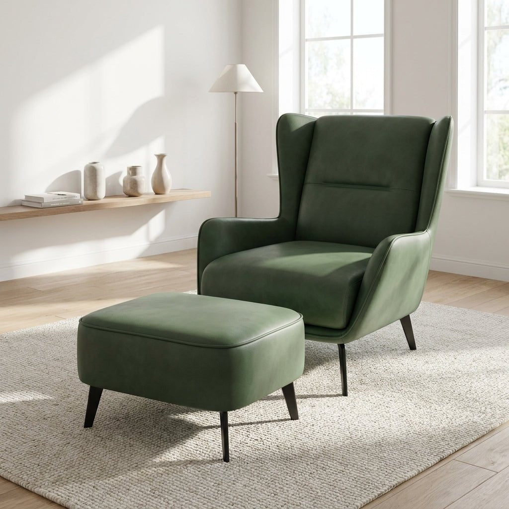 PM06 Premium Cowhide Leather Relaxation Chair with Ottoman