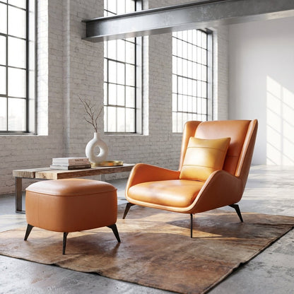 PM06 Premium Cowhide Leather Relaxation Chair with Ottoman