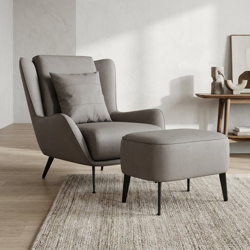 PM06 Premium Cowhide Leather Relaxation Chair with Ottoman