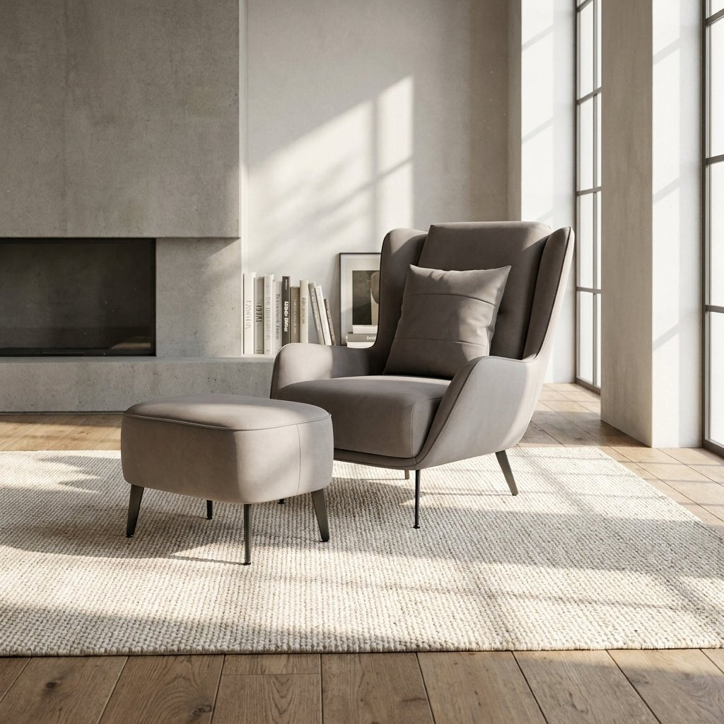 PM06 Premium Cowhide Leather Relaxation Chair with Ottoman