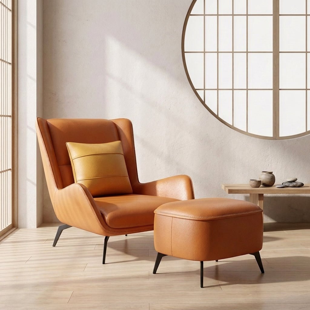 PM06 Premium Cowhide Leather Relaxation Chair with Ottoman