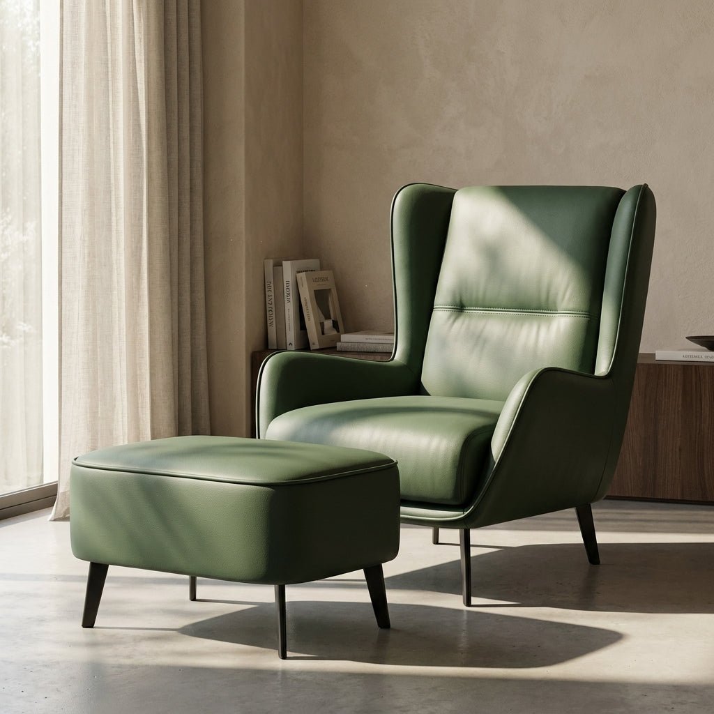 PM06 Premium Cowhide Leather Relaxation Chair with Ottoman