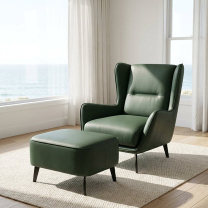 PM06 Premium Cowhide Leather Relaxation Chair with Ottoman