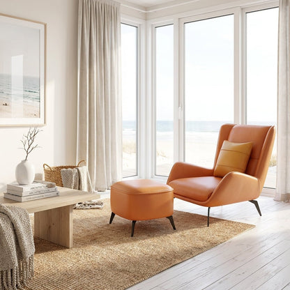 PM06 Premium Cowhide Leather Relaxation Chair with Ottoman