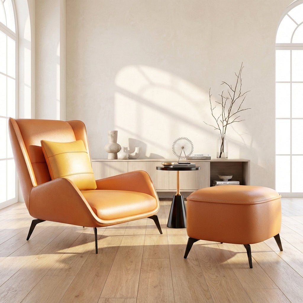 PM06 Premium Cowhide Leather Relaxation Chair with Ottoman