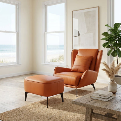 PM06 Premium Cowhide Leather Relaxation Chair with Ottoman