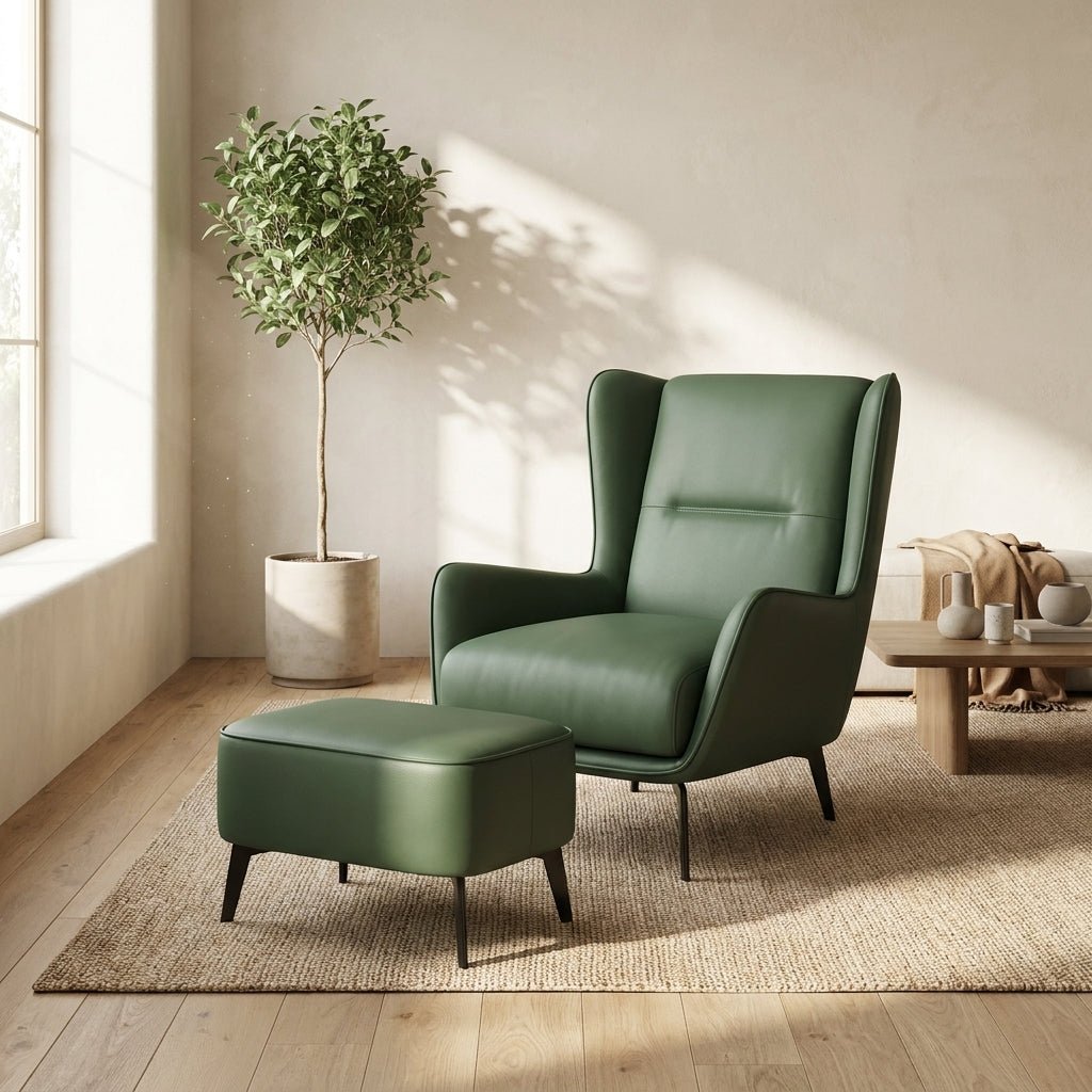 PM06 Premium Cowhide Leather Relaxation Chair with Ottoman