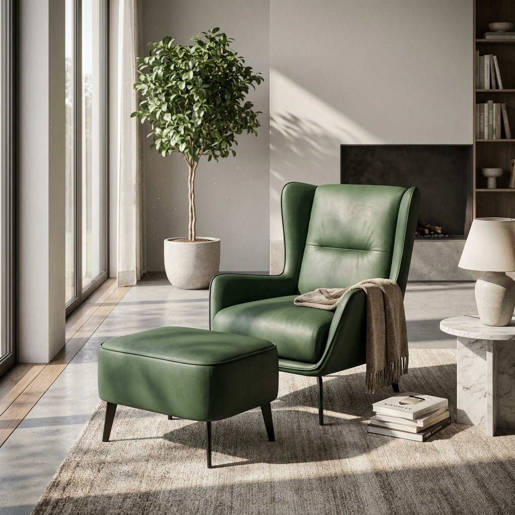 PM06 Premium Cowhide Leather Relaxation Chair with Ottoman