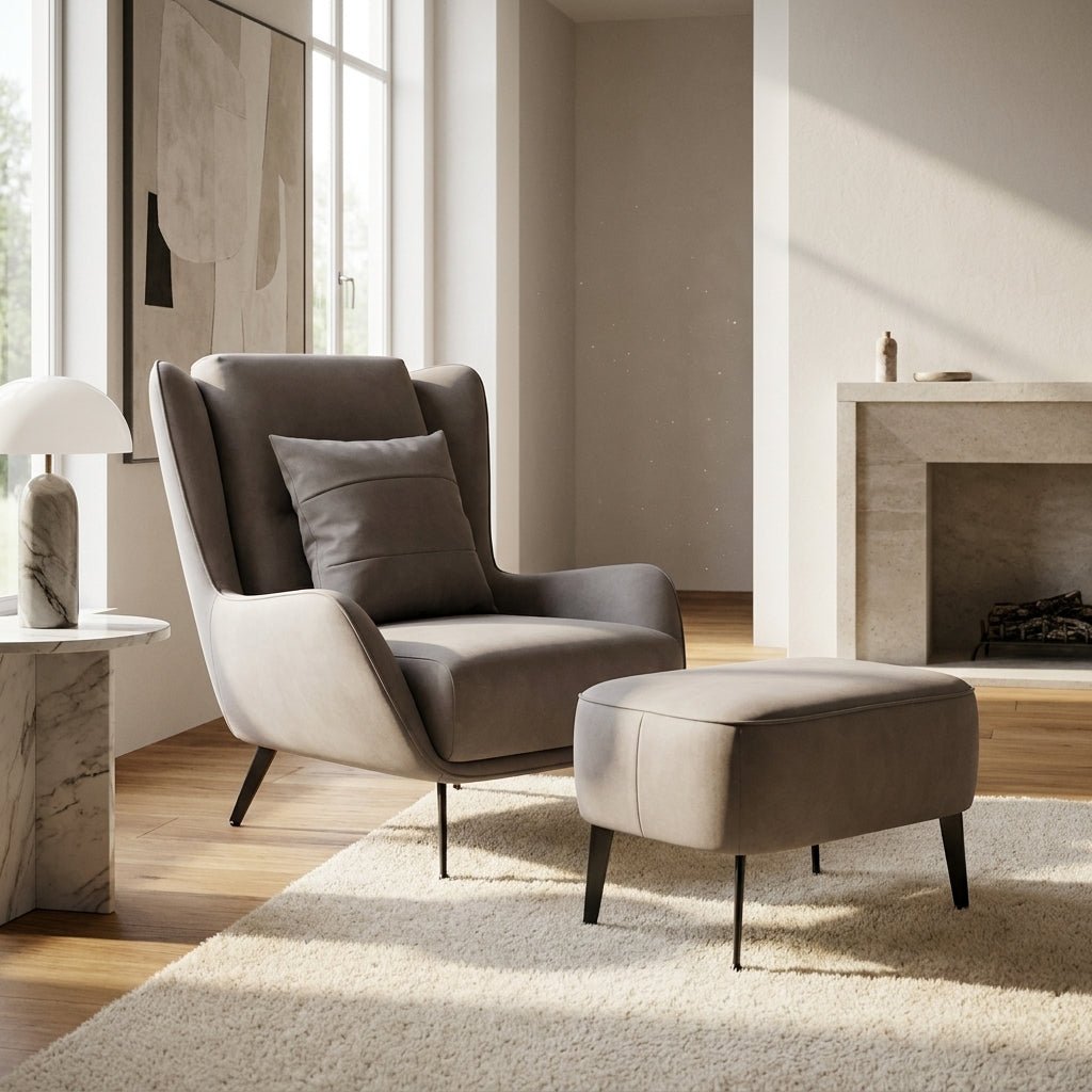 PM06 Premium Cowhide Leather Relaxation Chair with Ottoman