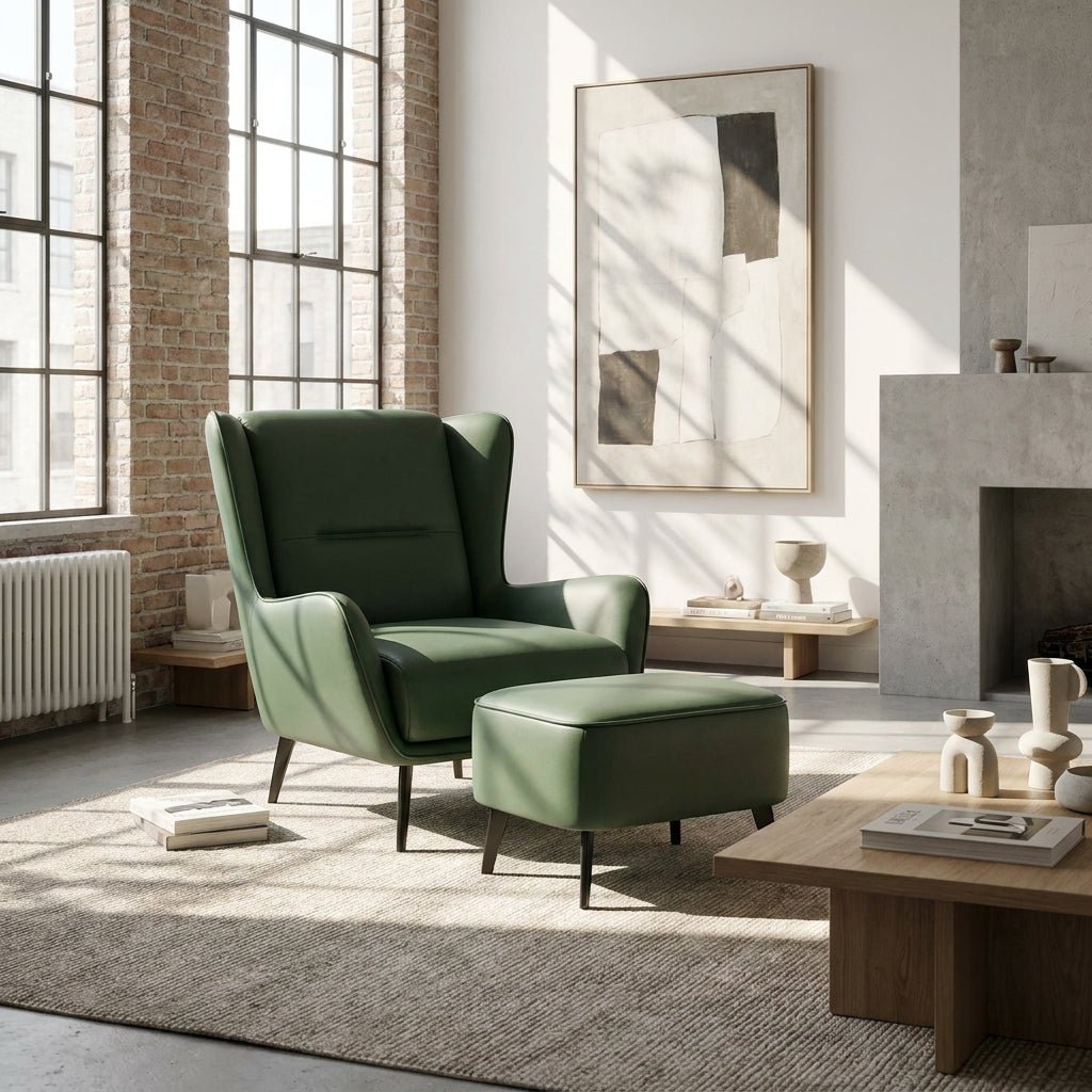 PM06 Premium Cowhide Leather Relaxation Chair with Ottoman