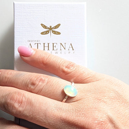 Fire Opal Ring in Sterling Silver – Handcrafted Oval Opal Ring