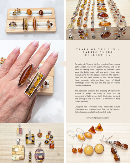 Amber Garden Ring | Silver Amber Cocktail Ring | Tears of the Sun
