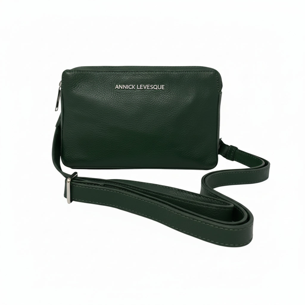 Petit sac bandoulière en Cuir Véritable Dark Green, Annie
