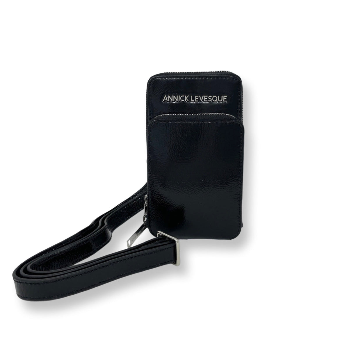Petit sac à bandoulière en cuir vernis noir vernis - Marie-Josée