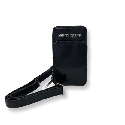 Petit sac à bandoulière en cuir vernis noir vernis - Marie-Josée