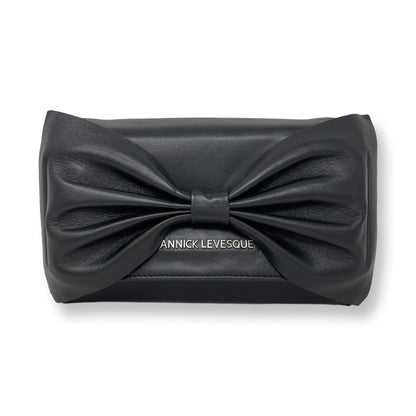 Sac à main en cuir véritable noir avec noeud papillon | Scarlett - PRÉCOMMANDE