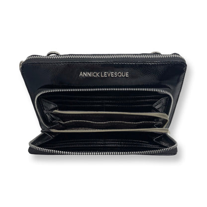 Petit sac à Bandoulière Portefeuille en Cuir Vernis Noir Patin, Carmen - PRÉCOMMANDE