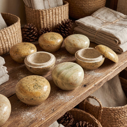 Soapstone Trinket Box - Round Top Varnished 3"