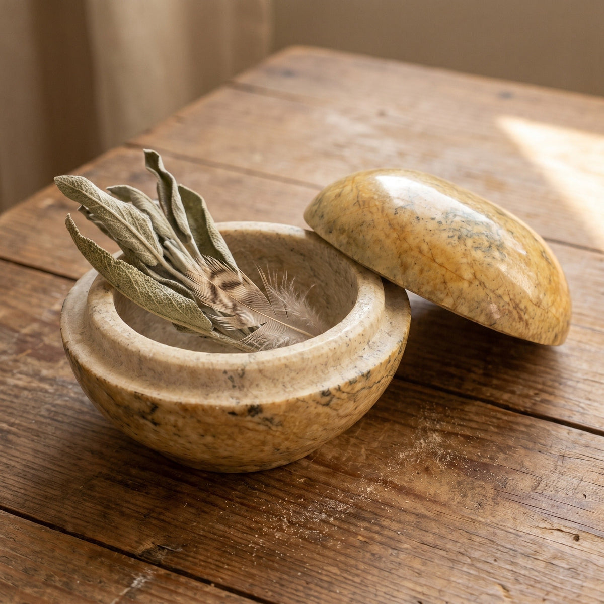 Soapstone Trinket Box - Round Top Varnished 3"