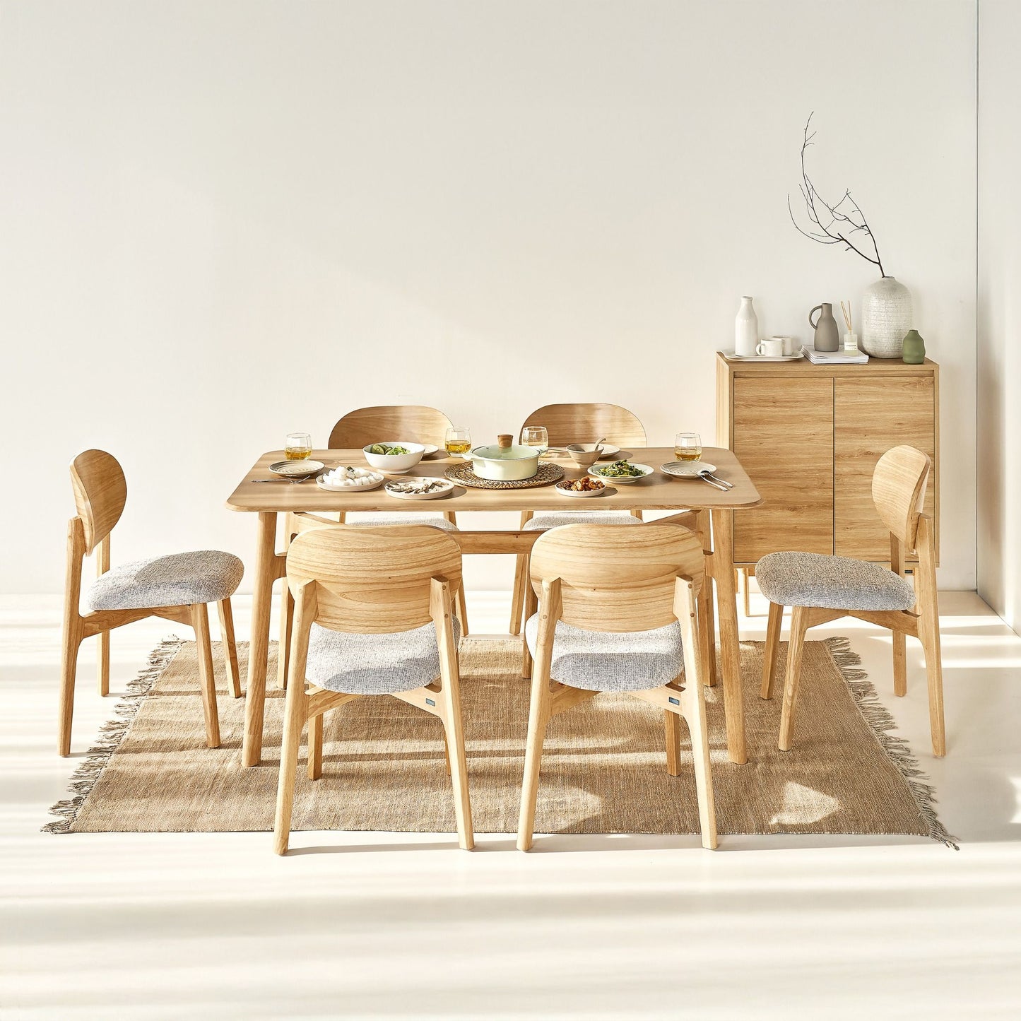Serena Oak Veneer Dining Set with 4-6 Ergonomic Rubberwood Chairs