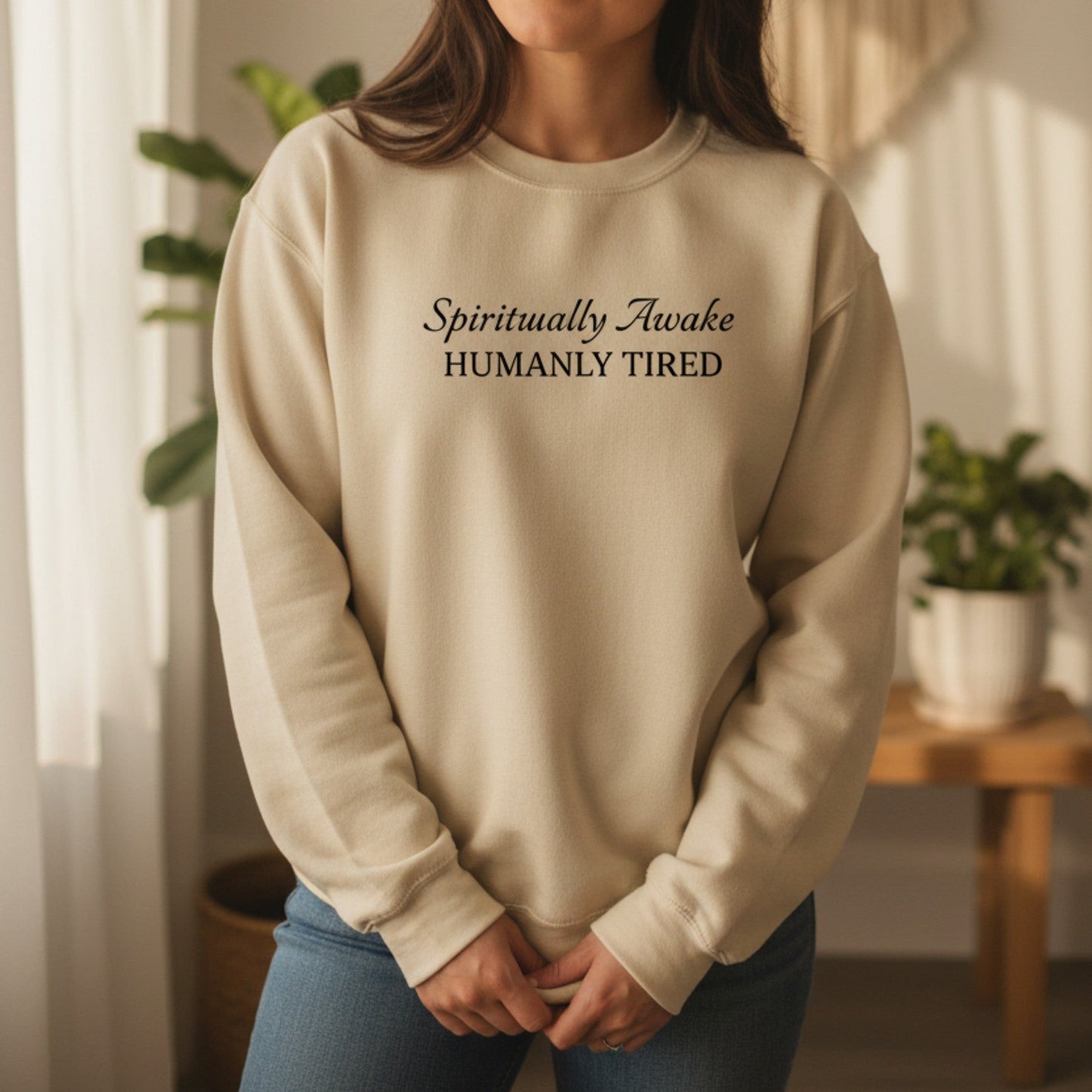 Spiritually Awake Humanly Tired Sweatshirt | Funny Spiritual Gift for Women | Crewneck