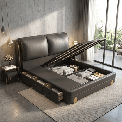 Sterling Luxury Upholstered Storage Bed with Hydraulic Lift and Side Drawers