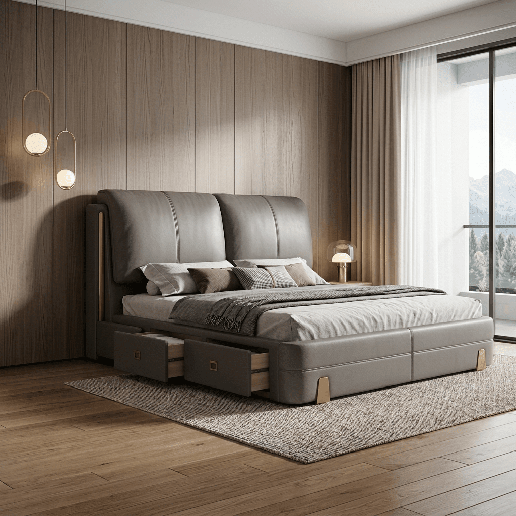 Sterling Luxury Upholstered Storage Bed with Hydraulic Lift and Side Drawers