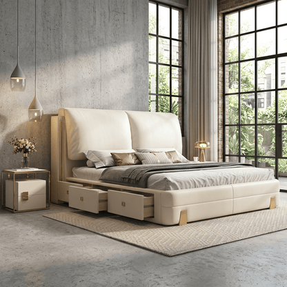 Sterling Luxury Upholstered Storage Bed with Hydraulic Lift and Side Drawers