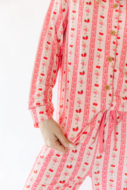Pink Strawberry & Cherry Bows Adult Pajama Pants