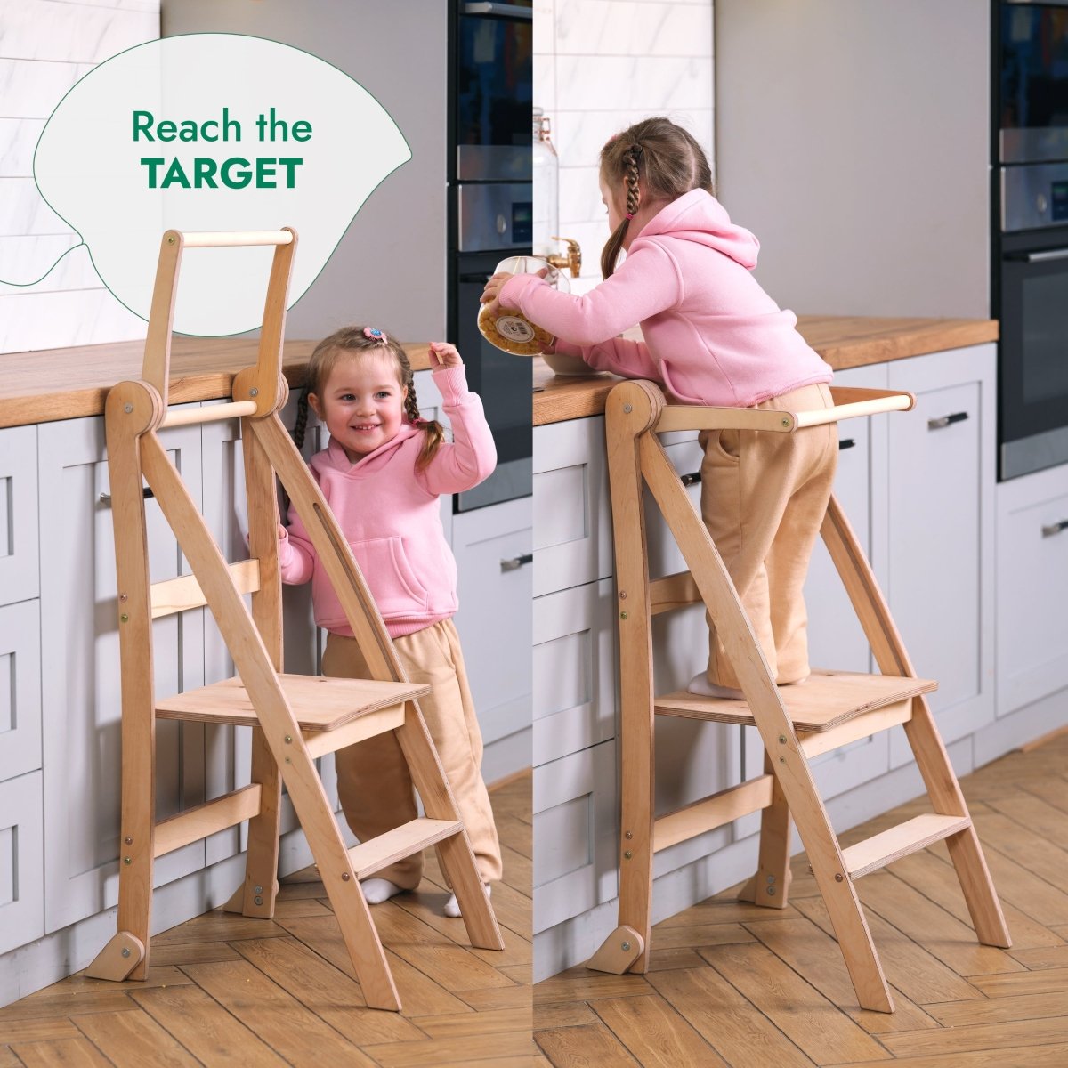 Toddler Tower: Foldable Step Stool for Toddlers - Beige