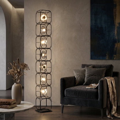 Valletta Wrought Iron + Glass Floor Lamp