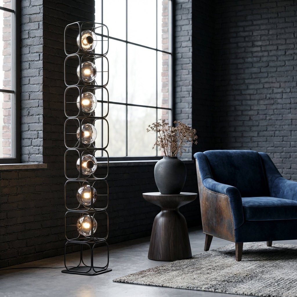Valletta Wrought Iron + Glass Floor Lamp