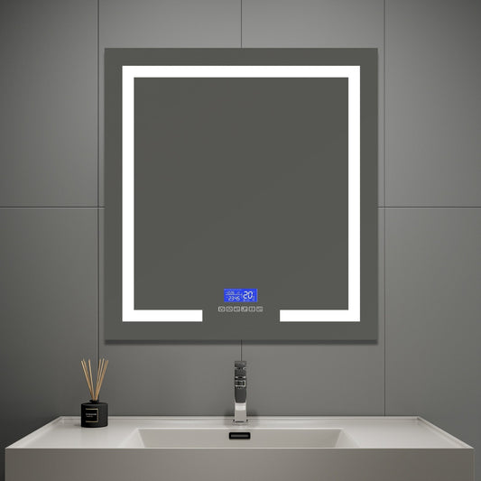 30" / 36" LED Bathroom Mirror with Bluetooth Speaker & Clock, Anti-Fog