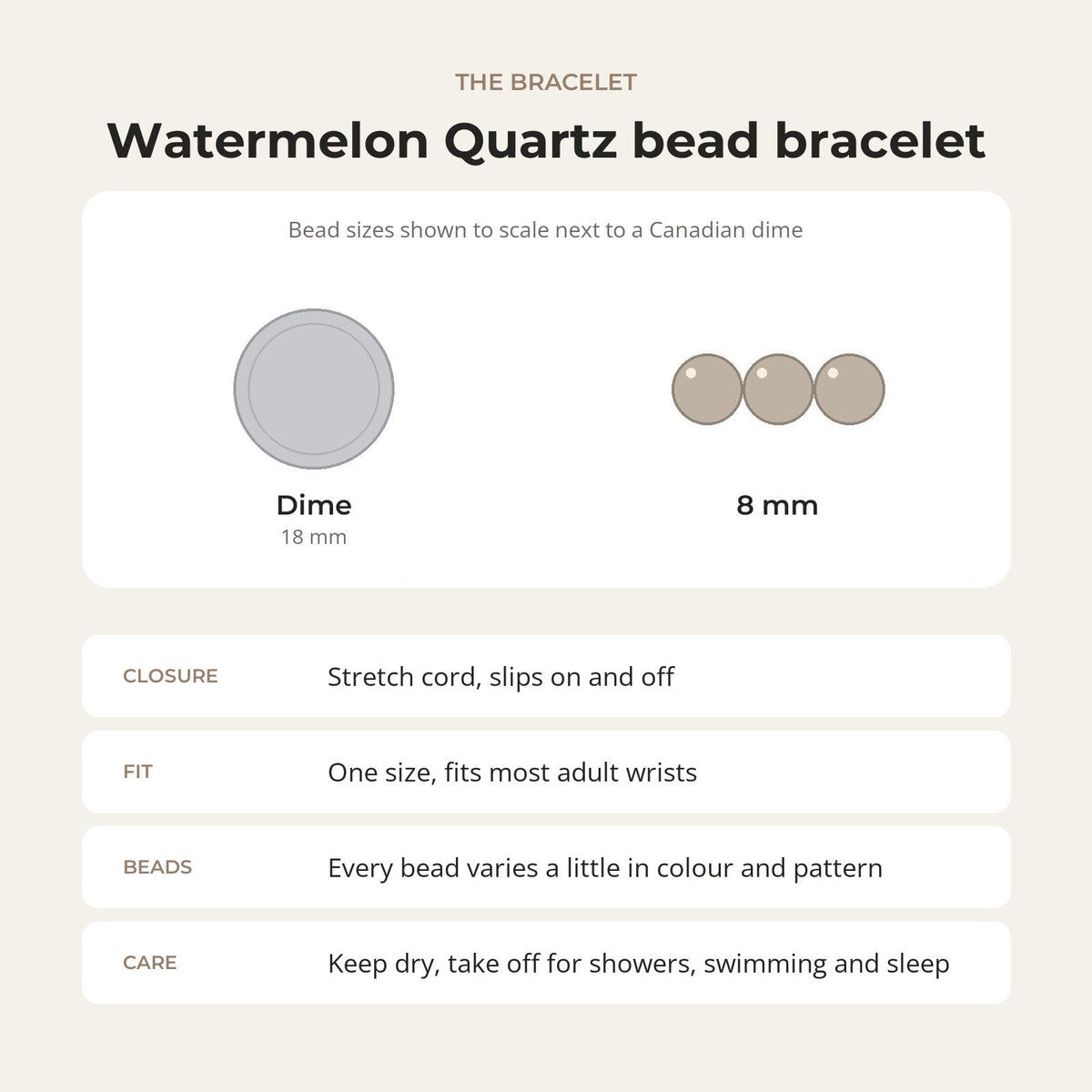 Watermelon Quartz Matte Round Bracelet - 8mm