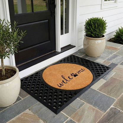 welcome + paw round doormat set