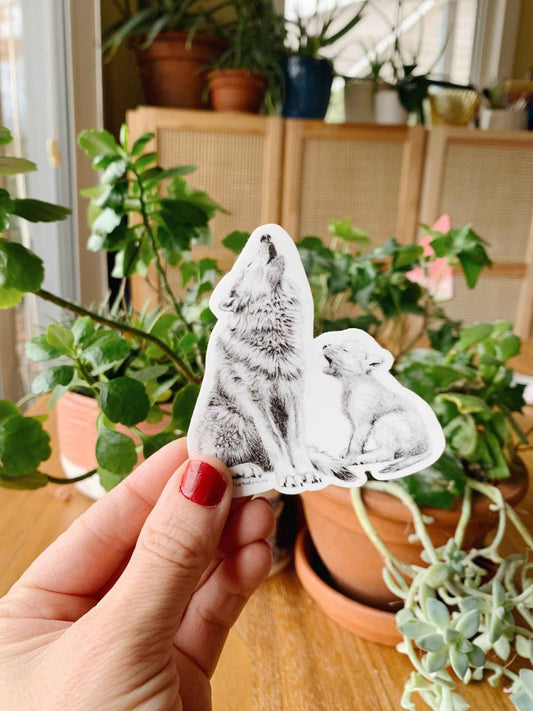 Wolf howling with cub Sticker for Water Bottle, Agenda or Computer